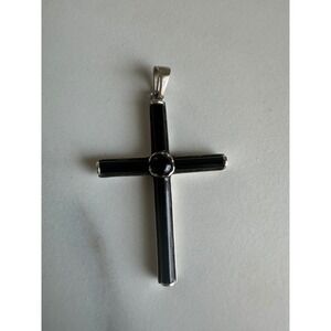 Vintage Sterling Silver Black Onyx Style Cross Pendant Religious Goth 2.63g